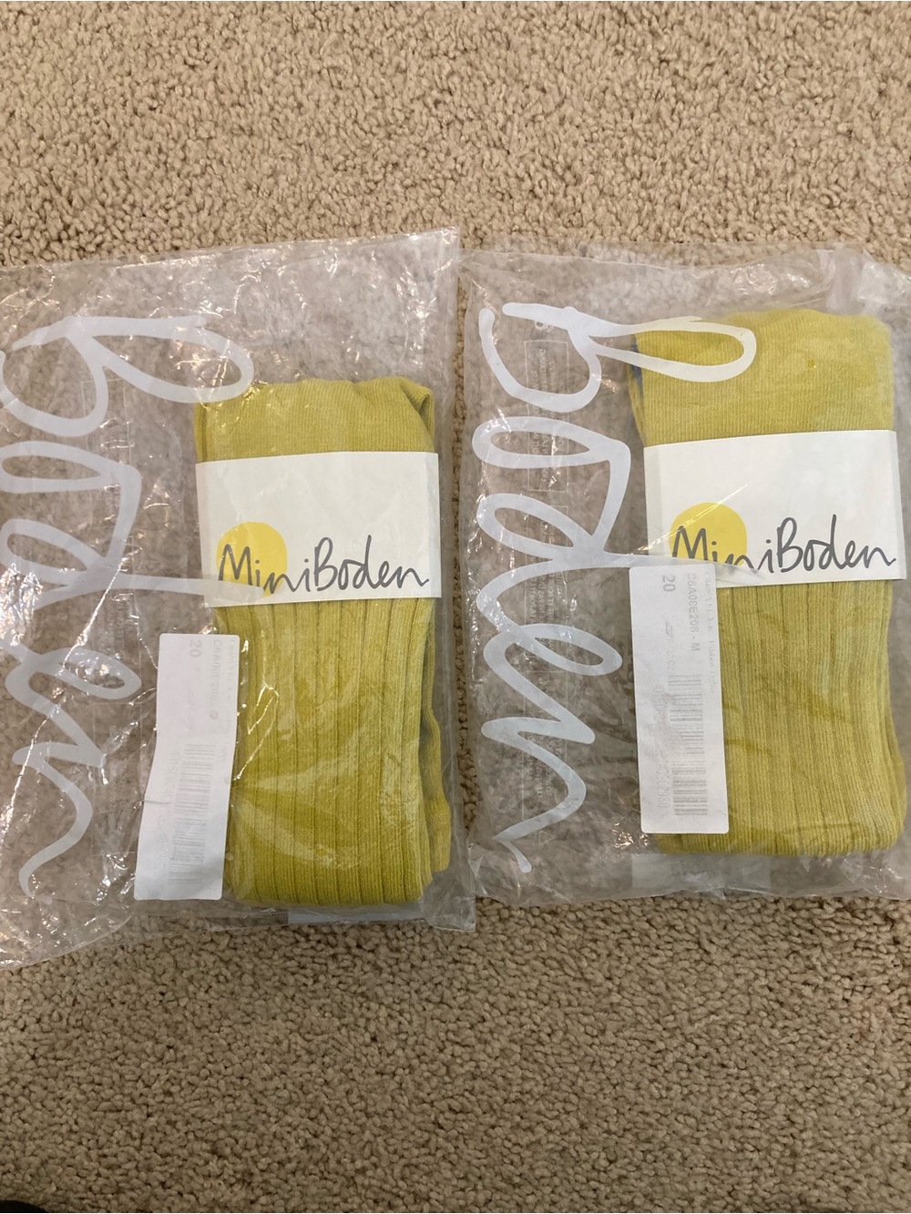 BUNDLE OF 2 NWT Mini Boden Ribbed Tights Yellow 3-4